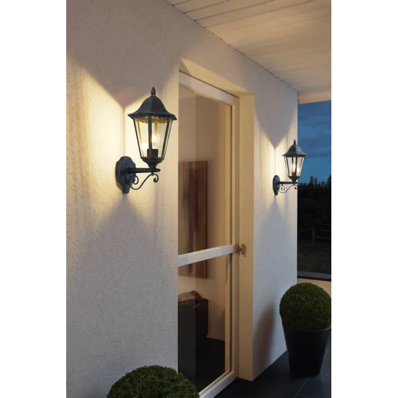 Aplica Exterior Eglo Navedo 93457, E27 1X60W Ip44, Sticla, Argintiu Patinat, Negru