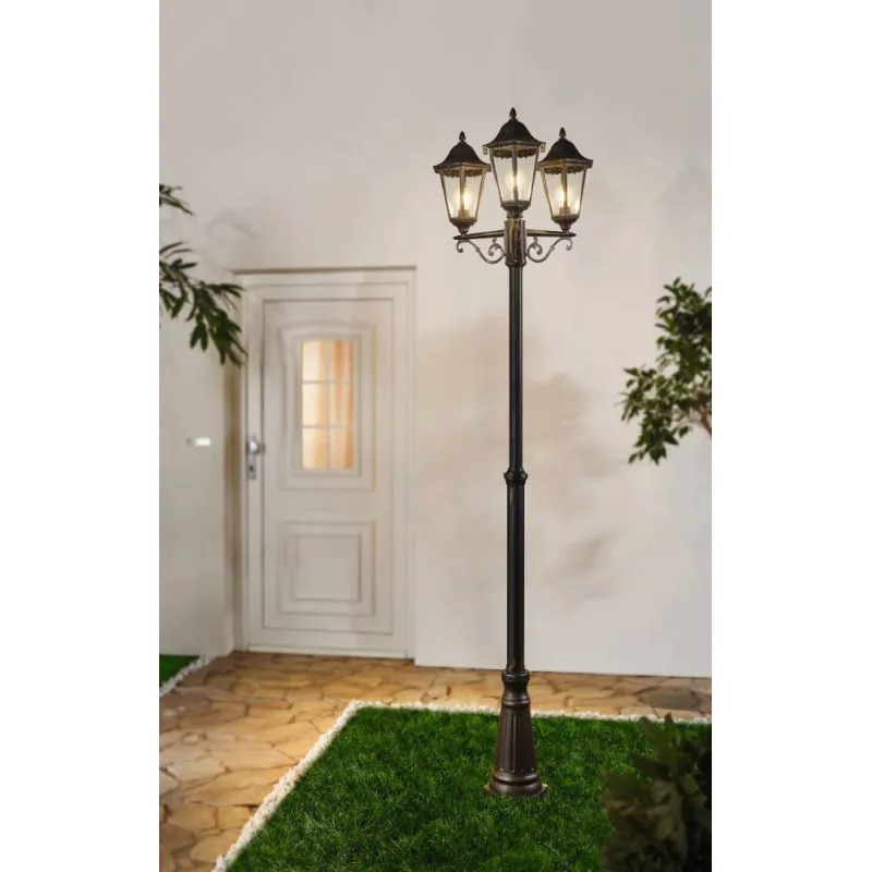 Stalp Exterior Eglo Navedo 93465, E27 3X60W Ip44 Ø560Mm, Argintiu Patinat, Negru