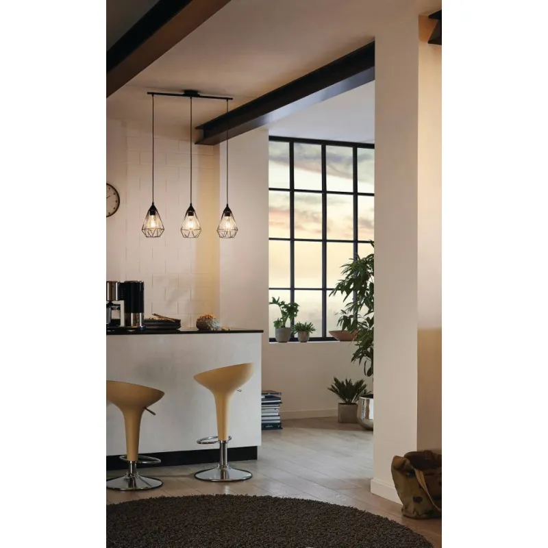 Suspensie Vintage Eglo Tarbes 94189, E27 3X60W, Otel, Negru