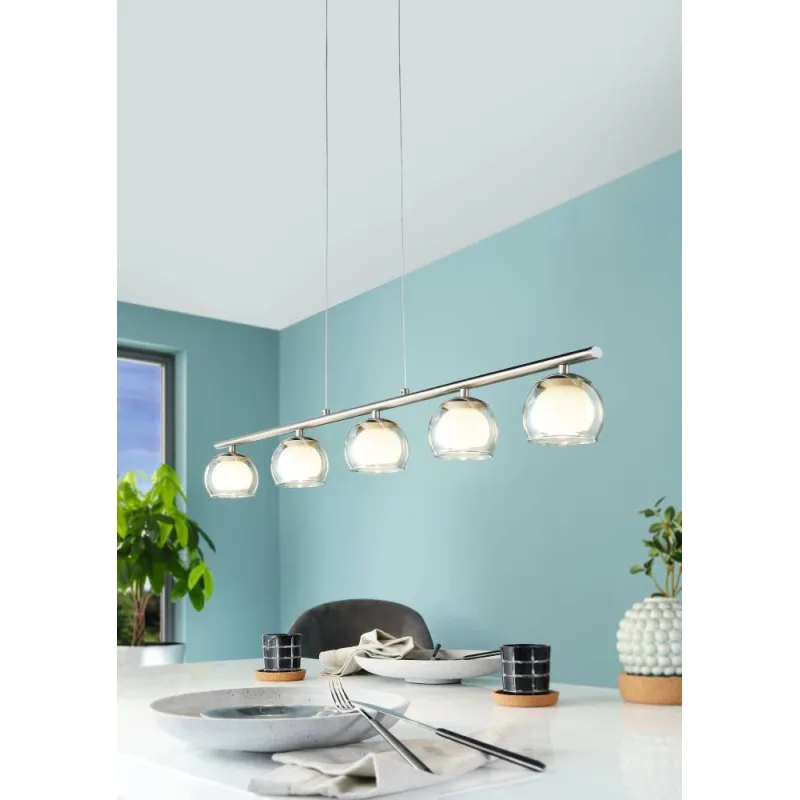 Suspensie Eglo Ascolese 94319, Led 5X3.3W 1700Lm 3000K, Sticla, Sticla Satinata, Chihlimbar