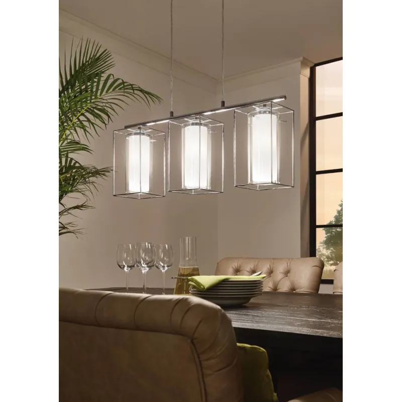 Suspensie Eglo Loncino 1 94378, E27 3X60W, Sticla, Sticla Satinata, Crom