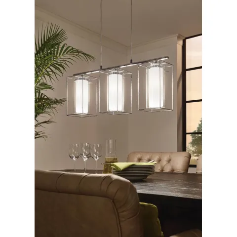 Suspensie Eglo Loncino 1 94378, E27 3X60W, Sticla, Sticla Satinata, Crom