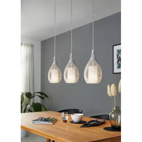 Suspensie Eglo Razoni 94388, E27 3X60W, Sticla Satinata, Otel, Alb