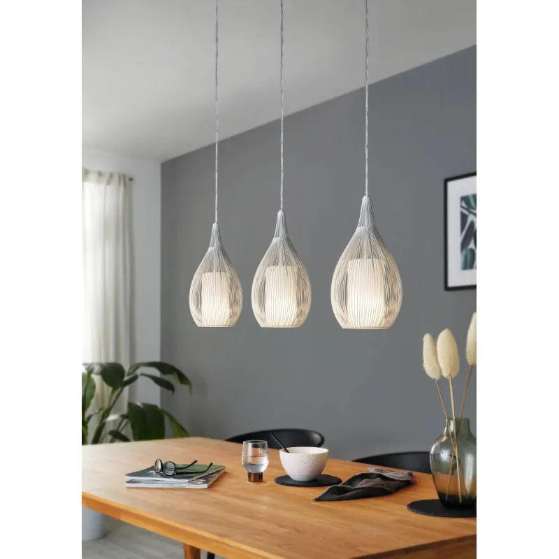 Suspensie Eglo Razoni 94388, E27 3X60W, Sticla Satinata, Otel, Alb