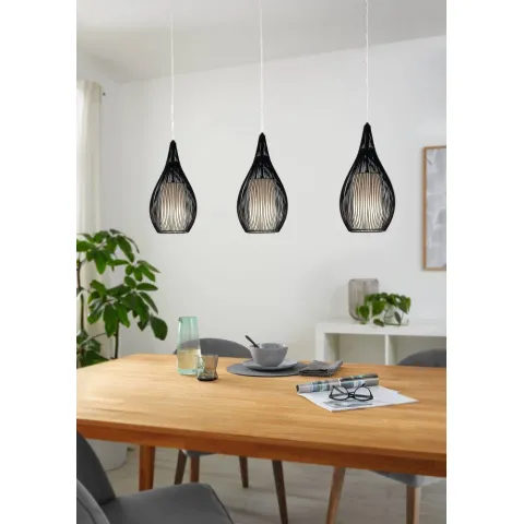 Suspensie Eglo Razoni 94389, E27 3X60W, Sticla Satinata, Otel, Negru