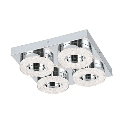 Plafoniera Eglo Fradelo 95664, Led 4X4W 1600Lm 3000K, Cristal, Crom, Transparent