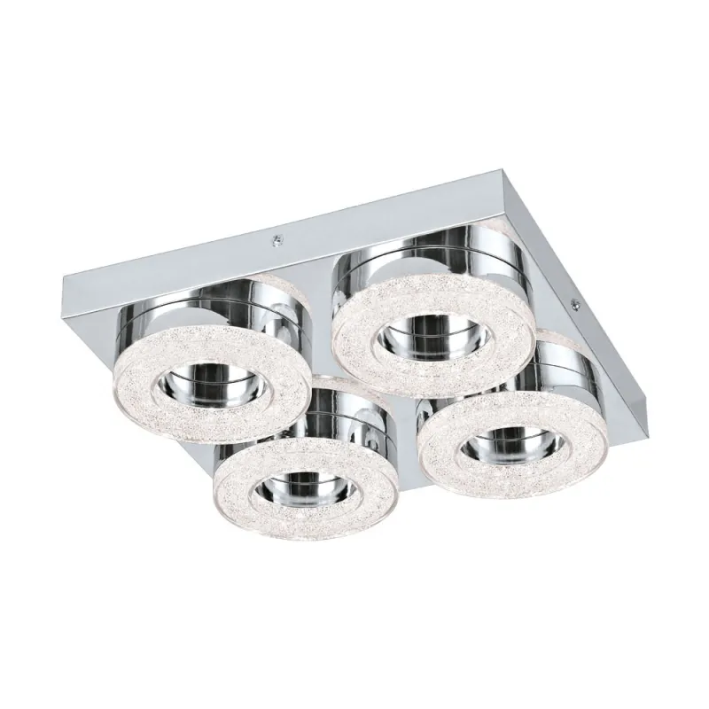Plafoniera Eglo Fradelo 95664, Led 4X4W 1600Lm 3000K, Cristal, Crom, Transparent