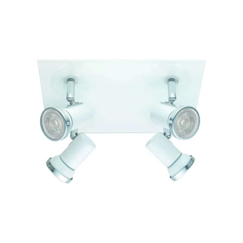 Plafoniera Baie Eglo Tamara 1 95995, Gu10 4X3.3W Ip44, Sticla, Otel, Alb, Crom