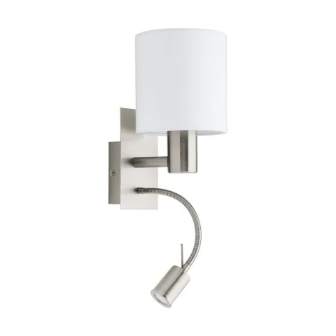 Aplica Eglo Pasteri 96477, E27;Led 1X40W;1X3.5W 380Lm 3000K, Textil, Alb
