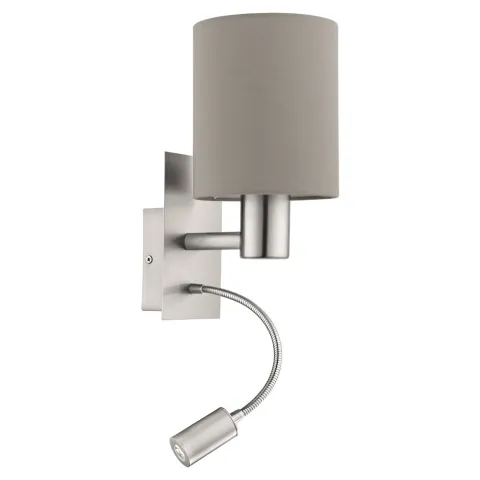 Aplica Eglo Pasteri 96478, E27;Led 1X40W;1X3.5W 380Lm 3000K, Textil, Gri Maroniu