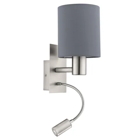Aplica Eglo Pasteri 96479, E27;Led 1X40W;1X3.5W 380Lm 3000K, Textil, Gri