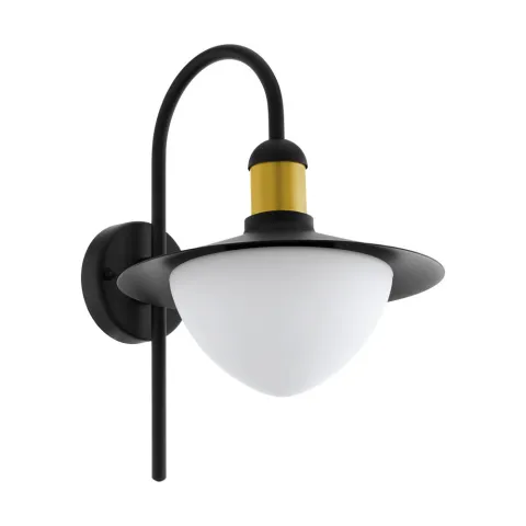 Aplica Exterior Eglo Sirmione 97285, E27 1X60W Ip44, Sticla Opal Mat, Auriu, Negru
