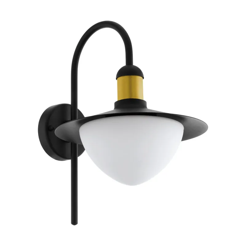 Aplica Exterior Eglo Sirmione 97285, E27 1X60W Ip44, Sticla Opal Mat, Auriu, Negru