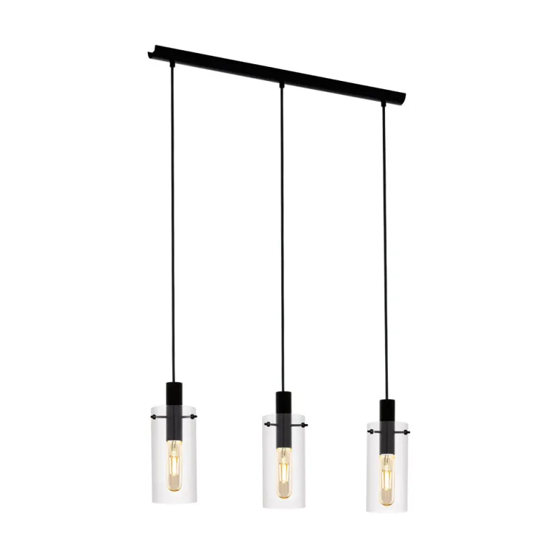 Suspensie Eglo Montefino 97367, E27 3X60W, Sticla, Negru