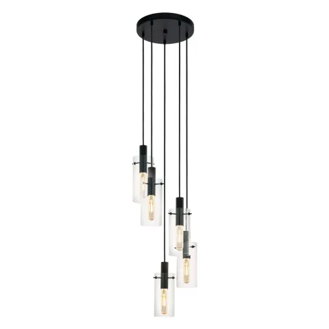 Suspensie Eglo Montefino 97368, E27 5X60W Ø350Mm, Sticla, Negru
