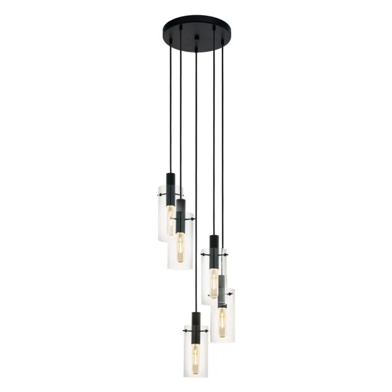 Suspensie Eglo Montefino 97368, E27 5X60W Ø350Mm, Sticla, Negru