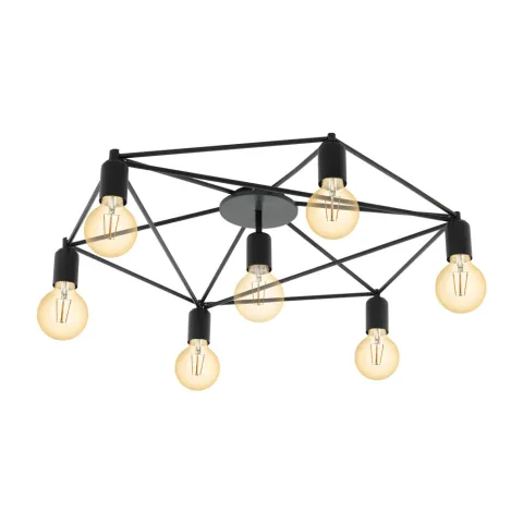 Plafoniera Eglo Staiti 97904, E27 7X60W Ø760Mm, Otel, Negru