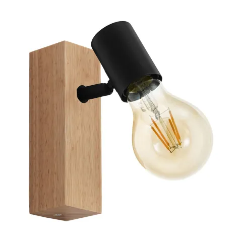 Aplica Vintage Eglo Townshend 3 98111, E27 1X10W, Lemn, Negru, Maro