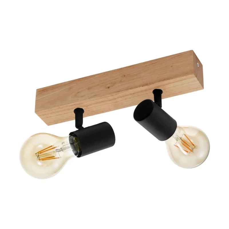 Plafoniera Vintage Eglo Townshend 3 98112, E27 2X60W, Lemn, Negru, Maro