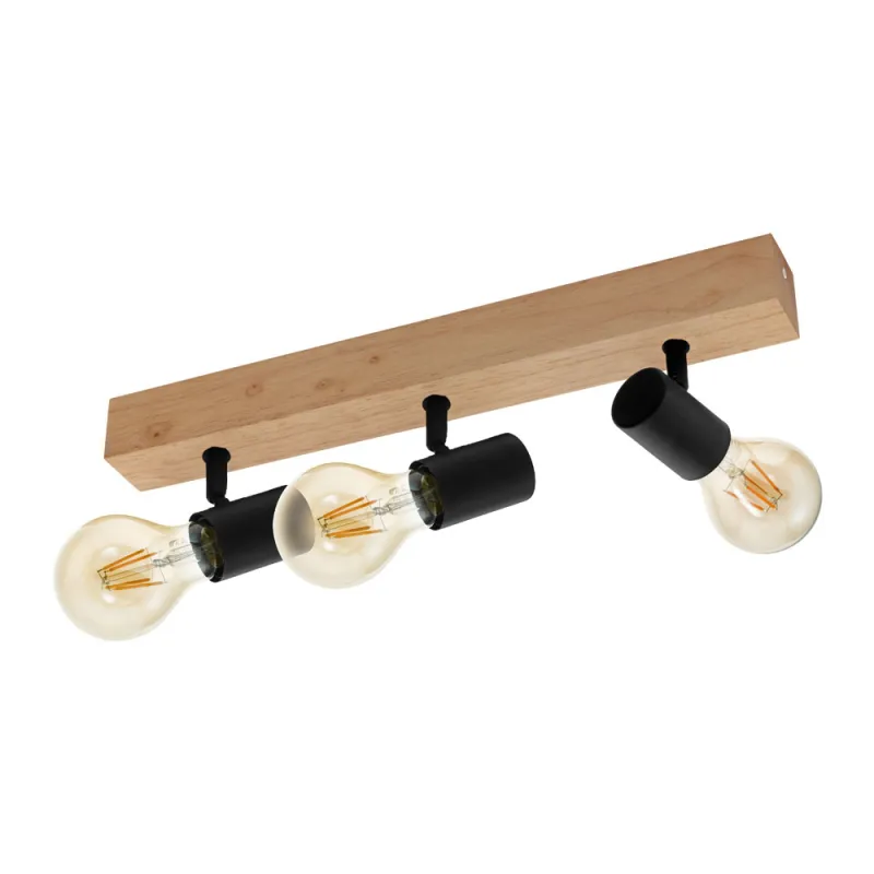 Plafoniera Vintage Eglo Townshend 3 98113, E27 3X60W, Lemn, Negru, Maro