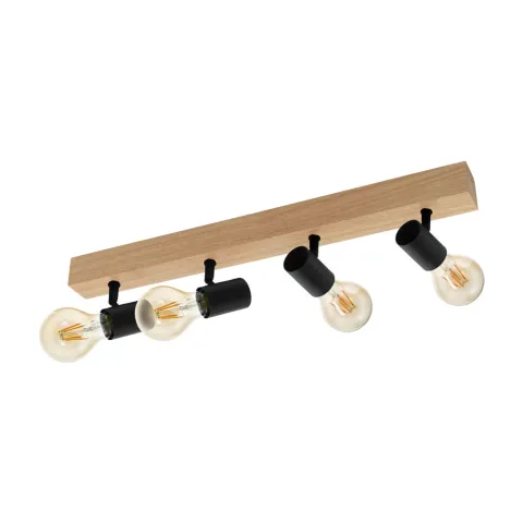 Plafoniera Vintage Eglo Townshend 3 98114, E27 4X60W, Lemn, Negru, Maro