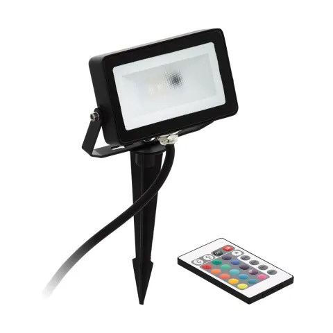 Proiector Exterior Cu Telecomanda Eglo Faedo 4 98185, Led Rgb+Ww 10W 700Lm 3000K Ip44, Negru