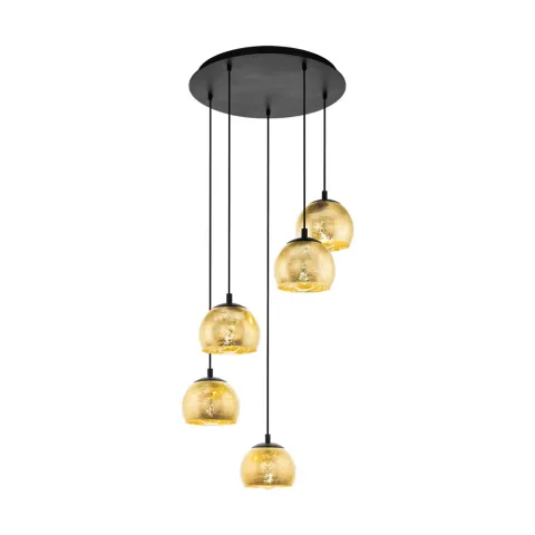Suspensie Eglo Albaraccin 98526, E27 5X40W Ø585Mm, Sticla, Negru
