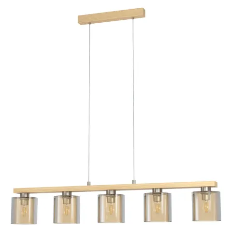 Suspensie Eglo Castralvo 98592, E27 5X28W, Lemn, Chihlimbar