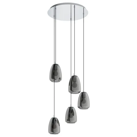 Suspensie Eglo Alobrase 98617, E27 5X40W Ø540Mm, Sticla Aburita, Crom