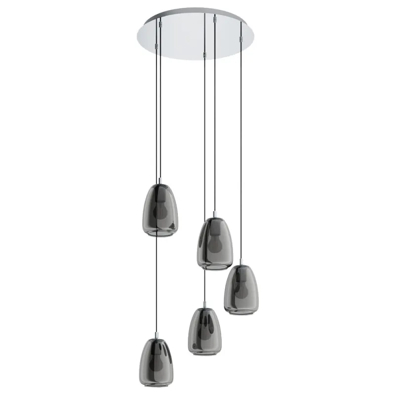 Suspensie Eglo Alobrase 98617, E27 5X40W Ø540Mm, Sticla Aburita, Crom