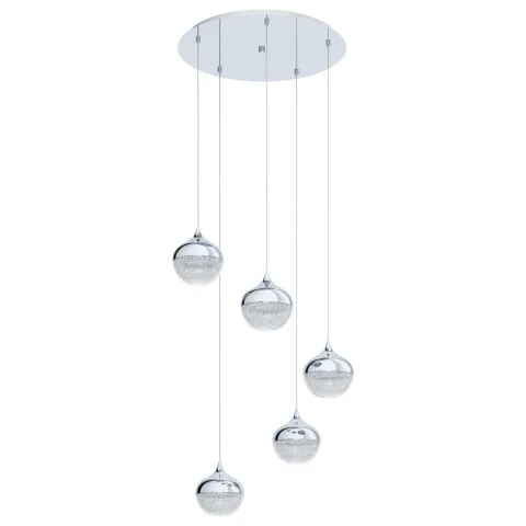 Suspensie Eglo Mioglia 1 98629, E14 5X25W Ø540Mm, Otel, Alb Granulat, Transparent