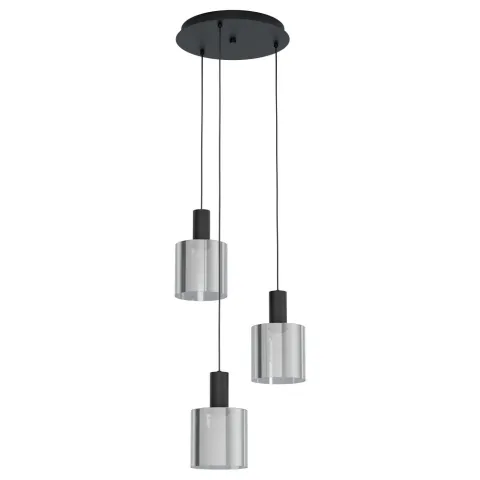 Suspensie Eglo Gorosiba 98754, E27 3X40W Ø410Mm, Sticla Aburita, Negru