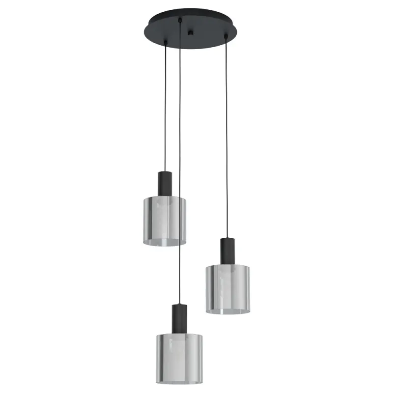 Suspensie Eglo Gorosiba 98754, E27 3X40W Ø410Mm, Sticla Aburita, Negru