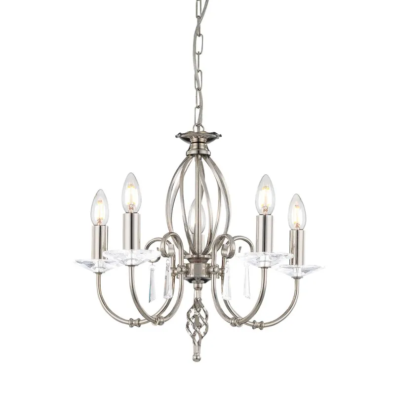 Candelabru Aegean de la Elstead E14, Nichel, Ag5-Pol-Nickel, UK