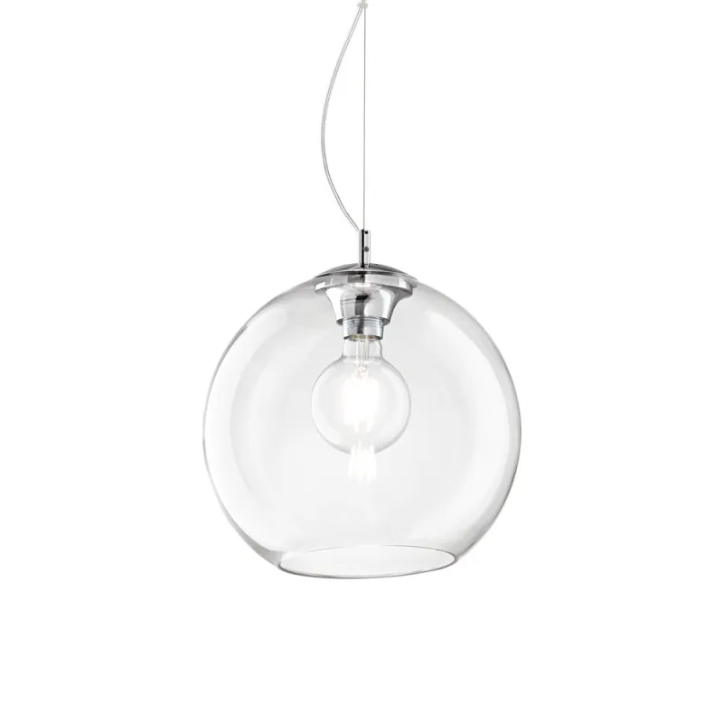 Pendul Ideal Lux Nemo Sp1 D30 Trasparente E27, Argintiu, 052809, Italia