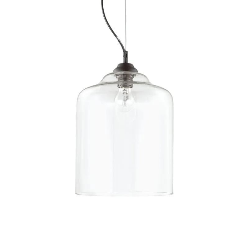 Pendul Ideal Lux Bistro' Sp1 Square Trasparente E27, Negru, 112305, Italia