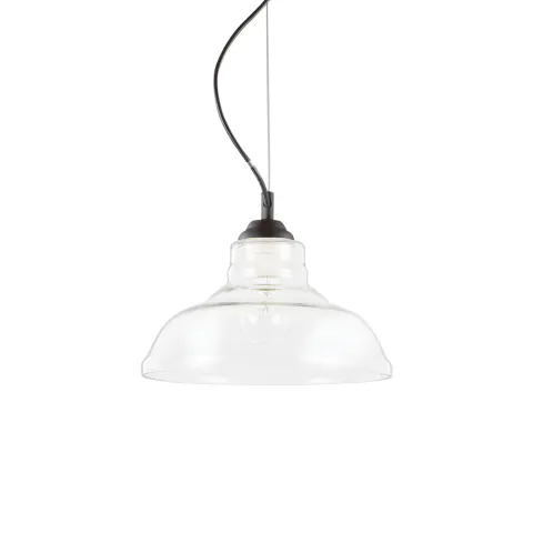 Pendul Ideal Lux Bistro' Sp1 Plate Trasparente E27, Negru, 112336, Italia
