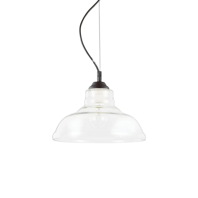 Pendul Ideal Lux Bistro' Sp1 Plate Trasparente E27, Negru, 112336, Italia