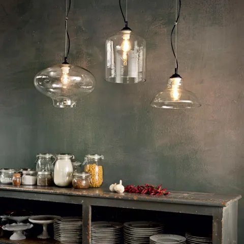 Pendul Ideal Lux Bistro' Sp1 Round Trasparente E27, Negru, 120898, Italia