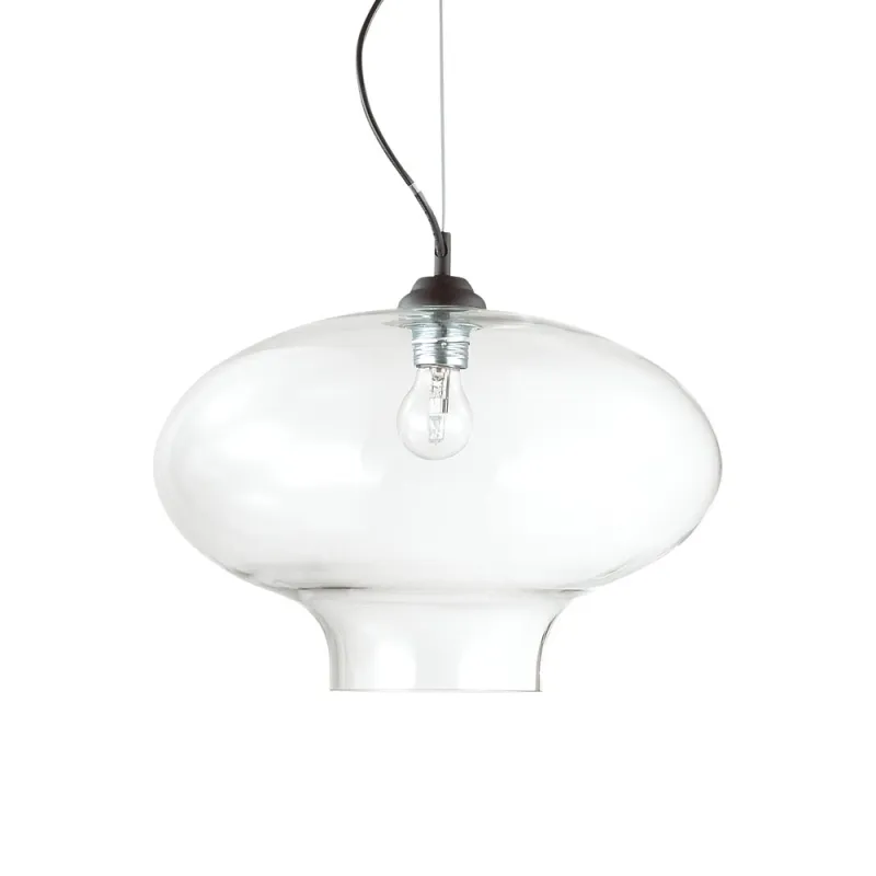 Pendul Ideal Lux Bistro' Sp1 Round Trasparente E27, Negru, 120898, Italia