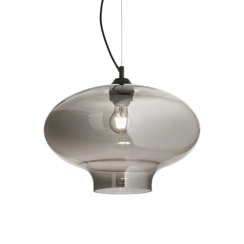 Pendul Ideal Lux Bistro' Sp1 Round Fume' E27, Negru, 120904, Italia