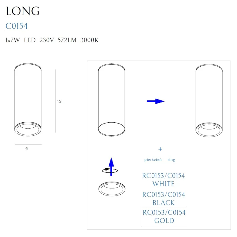 Spot Aplicat LONG C0154 Max Light LED, Negru, Polonia