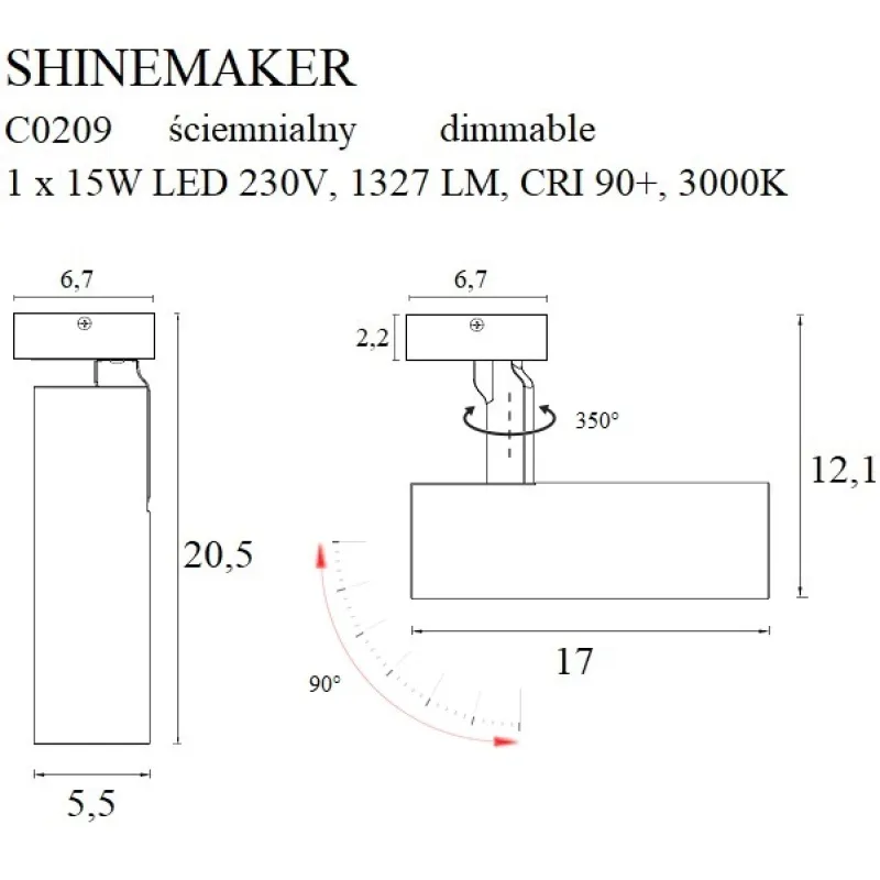 Spot Aplicat SHINEMAKER C0209 Max Light LED, Alb, Polonia
