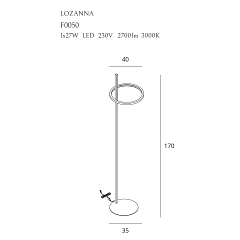 Lampadar LOZANNA F0050 Max Light LED, Auriu, Polonia