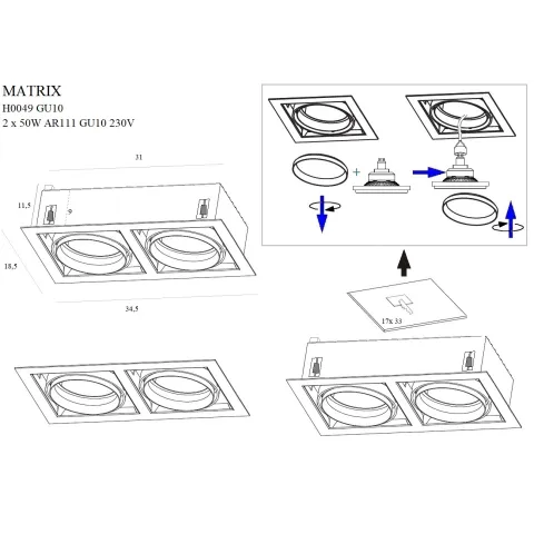 Spot Incastrat MATRIX H0049 Max Light GU10, Negru, Polonia