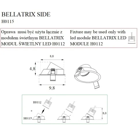 Spot Incastrat BELLATRIX H0115 Max Light LED, Alb, Polonia