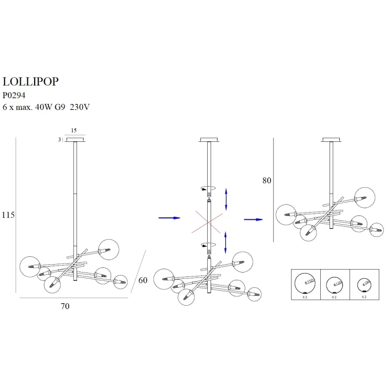 Candelabru LOLLIPOP6 P0294 Max Light G9, Alama, Polonia