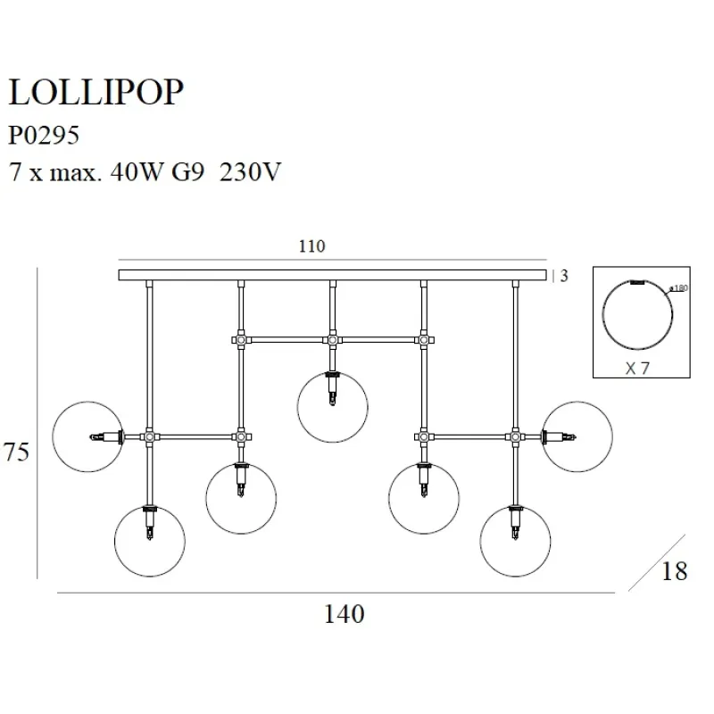 Candelabru LOLLIPOP7 P0295 Max Light G9, Alama, Polonia