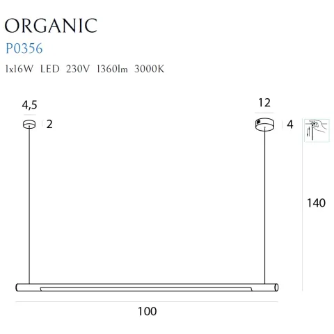 Suspensie ORGANIC P P0356 Max Light LED, Auriu, Polonia