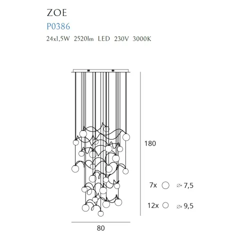 Suspensie ZOE P0386 Max Light LED, Crom, Polonia